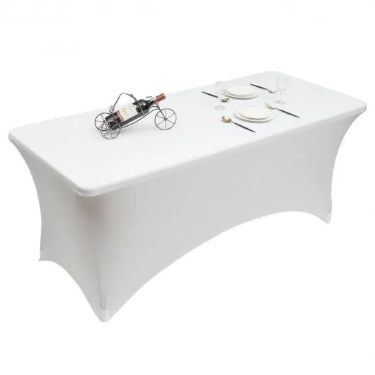 2 Pcs 6 Ft Rectangular Spandex Tablecloth Fitted Wedding-White