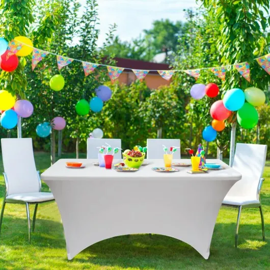 2 Pcs 6 Ft Rectangular Spandex Tablecloth Fitted Wedding-White