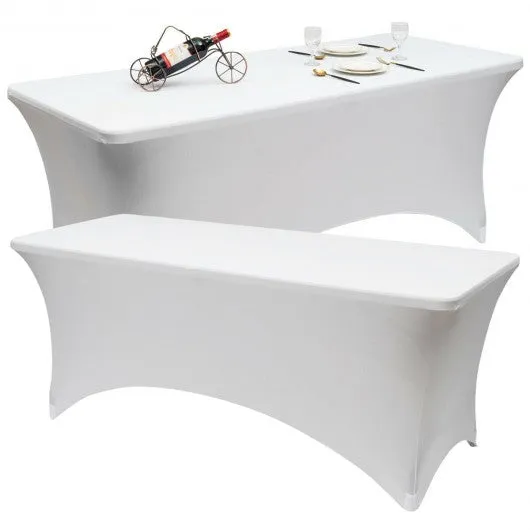2 Pcs 6 Ft Rectangular Spandex Tablecloth Fitted Wedding-White