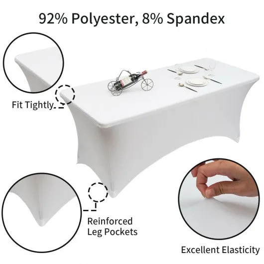 2 Pcs 6 Ft Rectangular Spandex Tablecloth Fitted Wedding-White