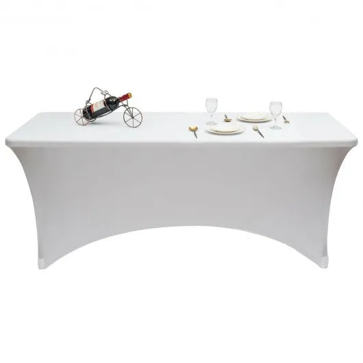 2 Pcs 6 Ft Rectangular Spandex Tablecloth Fitted Wedding-White