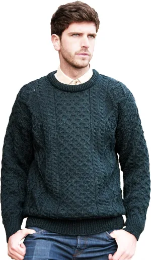 Aran Crafts Irish Soft Cable Knitted Crew Neck Unisex Sweater (100% Pure New Wool)