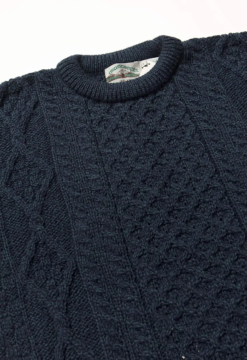 Aran Crafts Irish Soft Cable Knitted Crew Neck Unisex Sweater (100% Pure New Wool)