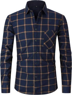 Askdeer Men's Plaid Shirts Jacket Fleece Flannel Shacket Long Sleeve Soft Warm Button Down Coat