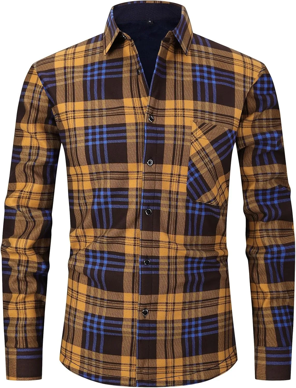 Askdeer Men's Plaid Shirts Jacket Fleece Flannel Shacket Long Sleeve Soft Warm Button Down Coat
