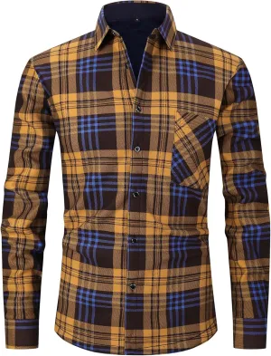 Askdeer Men's Plaid Shirts Jacket Fleece Flannel Shacket Long Sleeve Soft Warm Button Down Coat