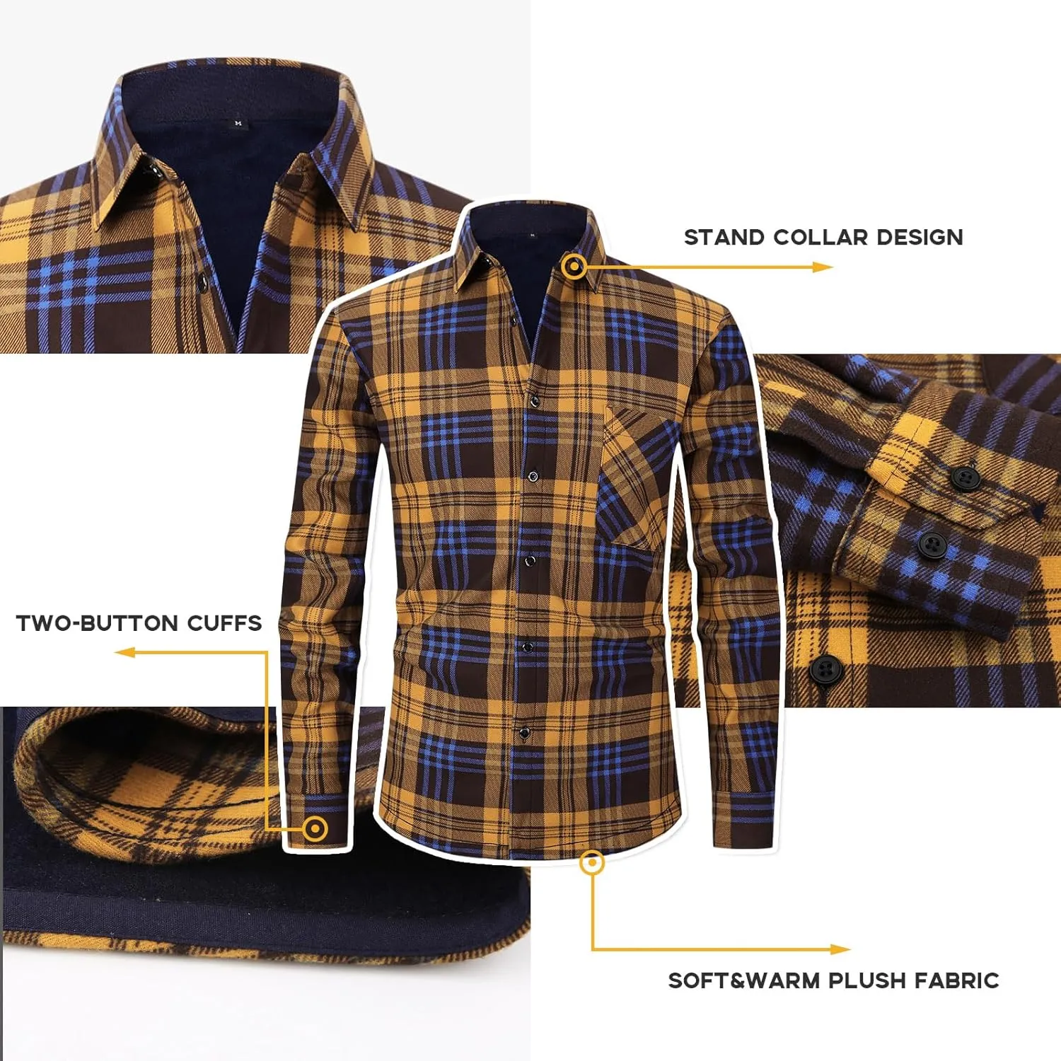 Askdeer Men's Plaid Shirts Jacket Fleece Flannel Shacket Long Sleeve Soft Warm Button Down Coat