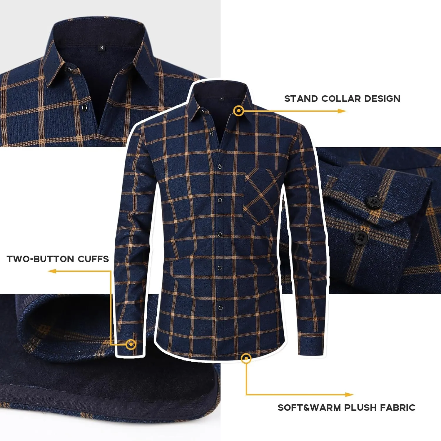 Askdeer Men's Plaid Shirts Jacket Fleece Flannel Shacket Long Sleeve Soft Warm Button Down Coat