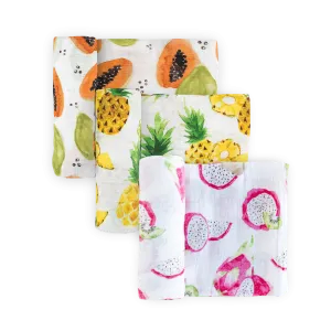 Cotton Muslin Swaddle Blanket 3 Pack - Tropical Fruit