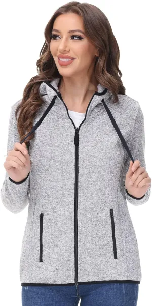 COZZIPLUS Women Zip Up Sweater Jacket with Fleece Interior, Warm Knitted Fleece Jacket with Pockets