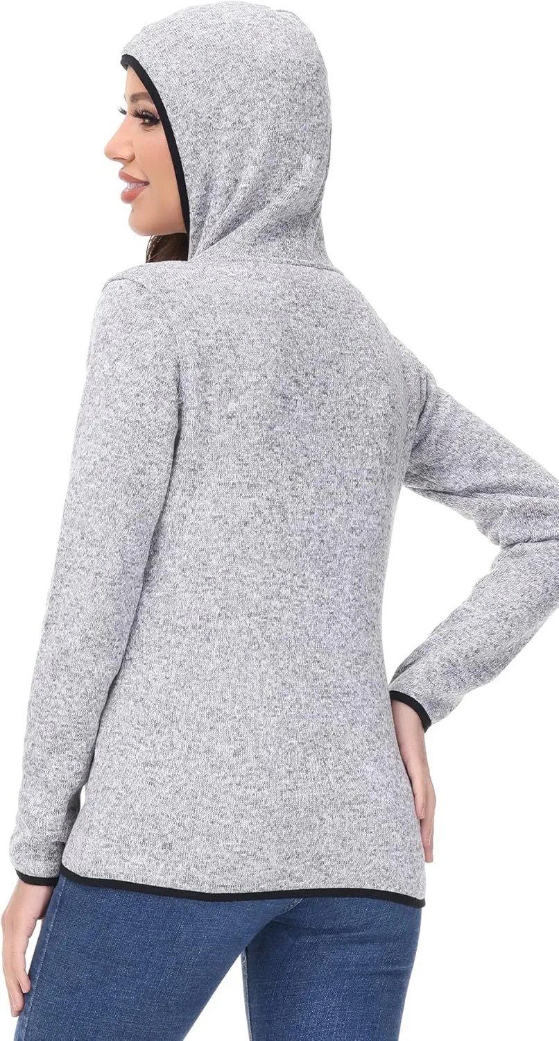 COZZIPLUS Women Zip Up Sweater Jacket with Fleece Interior, Warm Knitted Fleece Jacket with Pockets