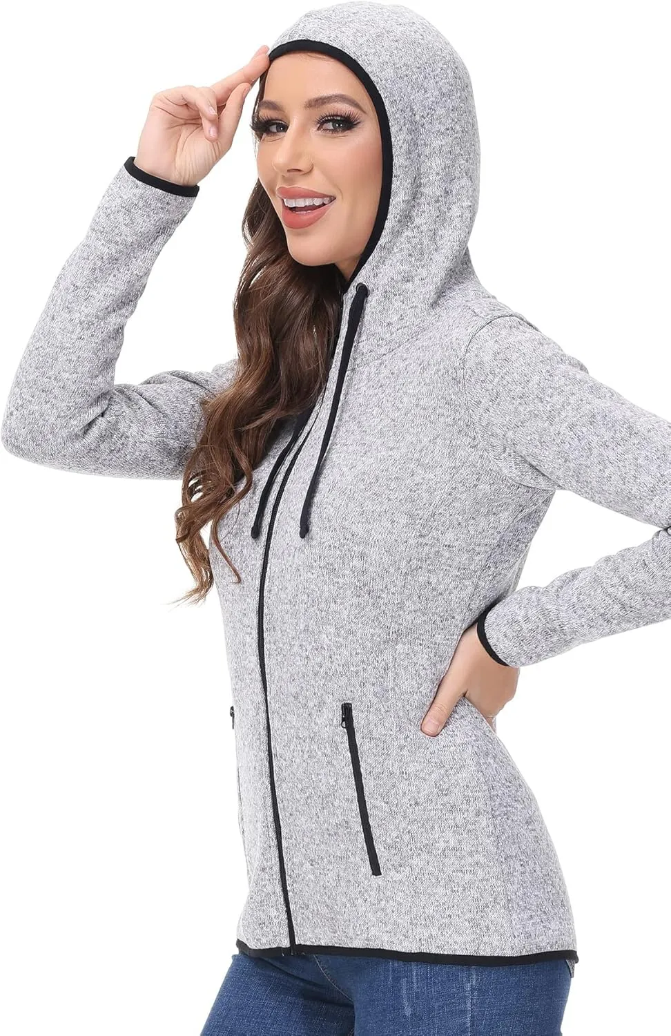 COZZIPLUS Women Zip Up Sweater Jacket with Fleece Interior, Warm Knitted Fleece Jacket with Pockets