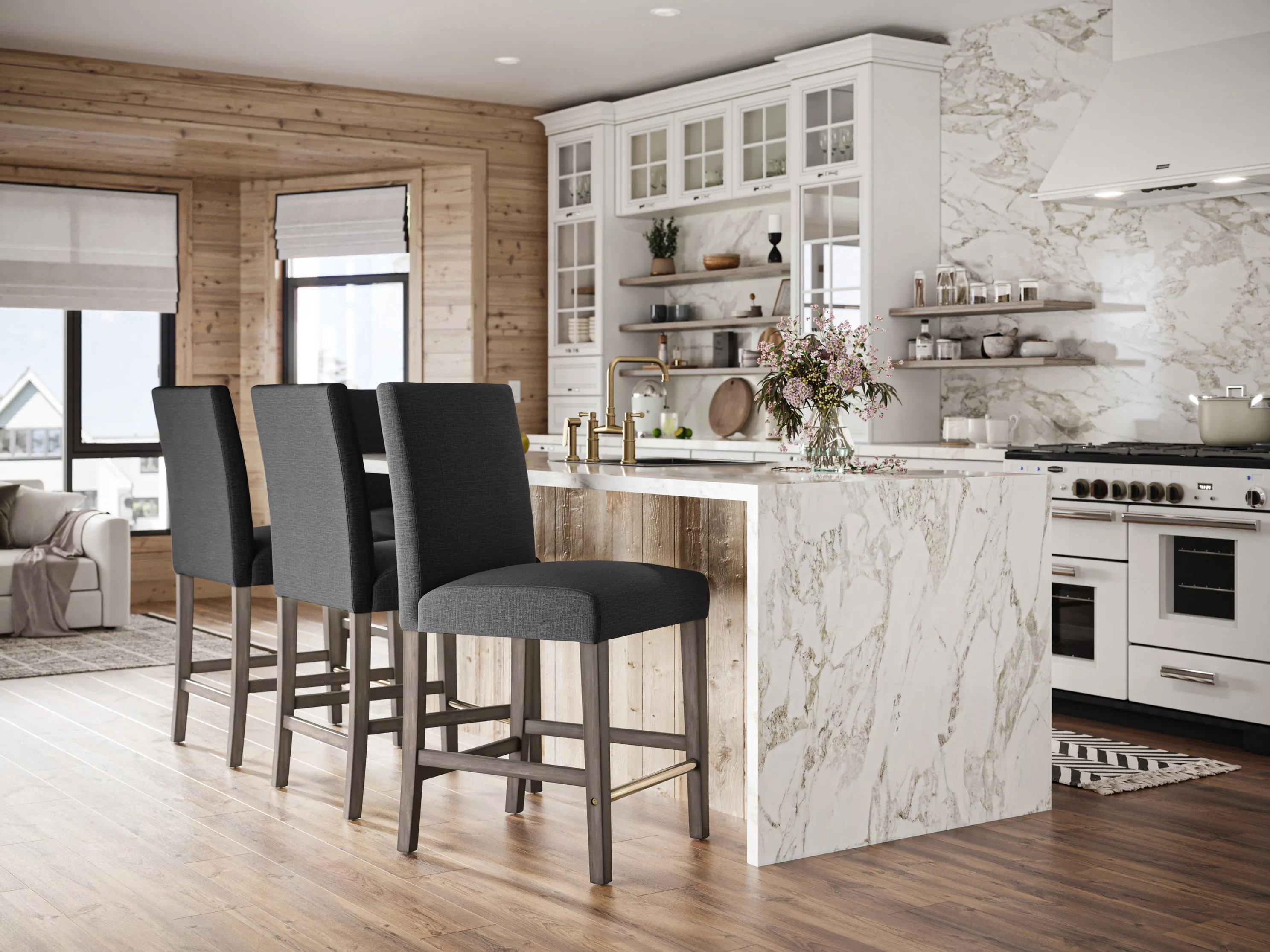 Dark Grey Fabric Counter Height Stool