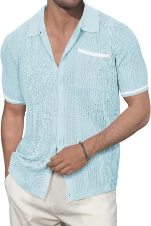 Durio Mens Shirts Short Sleeve Knit Polo Shirt Breathable Button Down Beach Shirts for Men Casual Shirt Summer Vacation