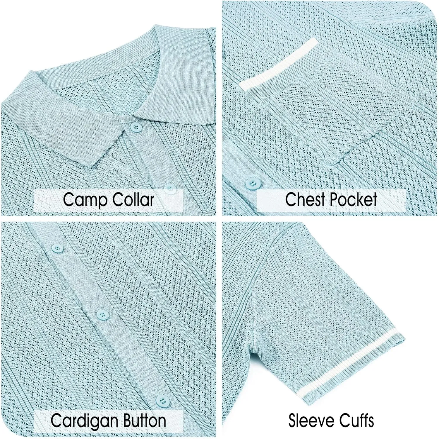 Durio Mens Shirts Short Sleeve Knit Polo Shirt Breathable Button Down Beach Shirts for Men Casual Shirt Summer Vacation