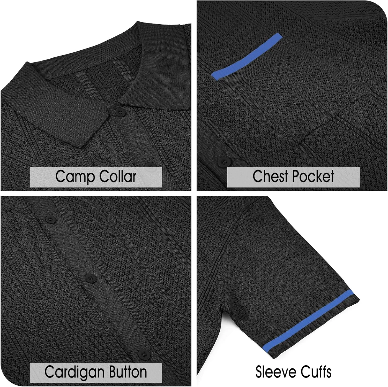 Durio Mens Shirts Short Sleeve Knit Polo Shirt Breathable Button Down Beach Shirts for Men Casual Shirt Summer Vacation