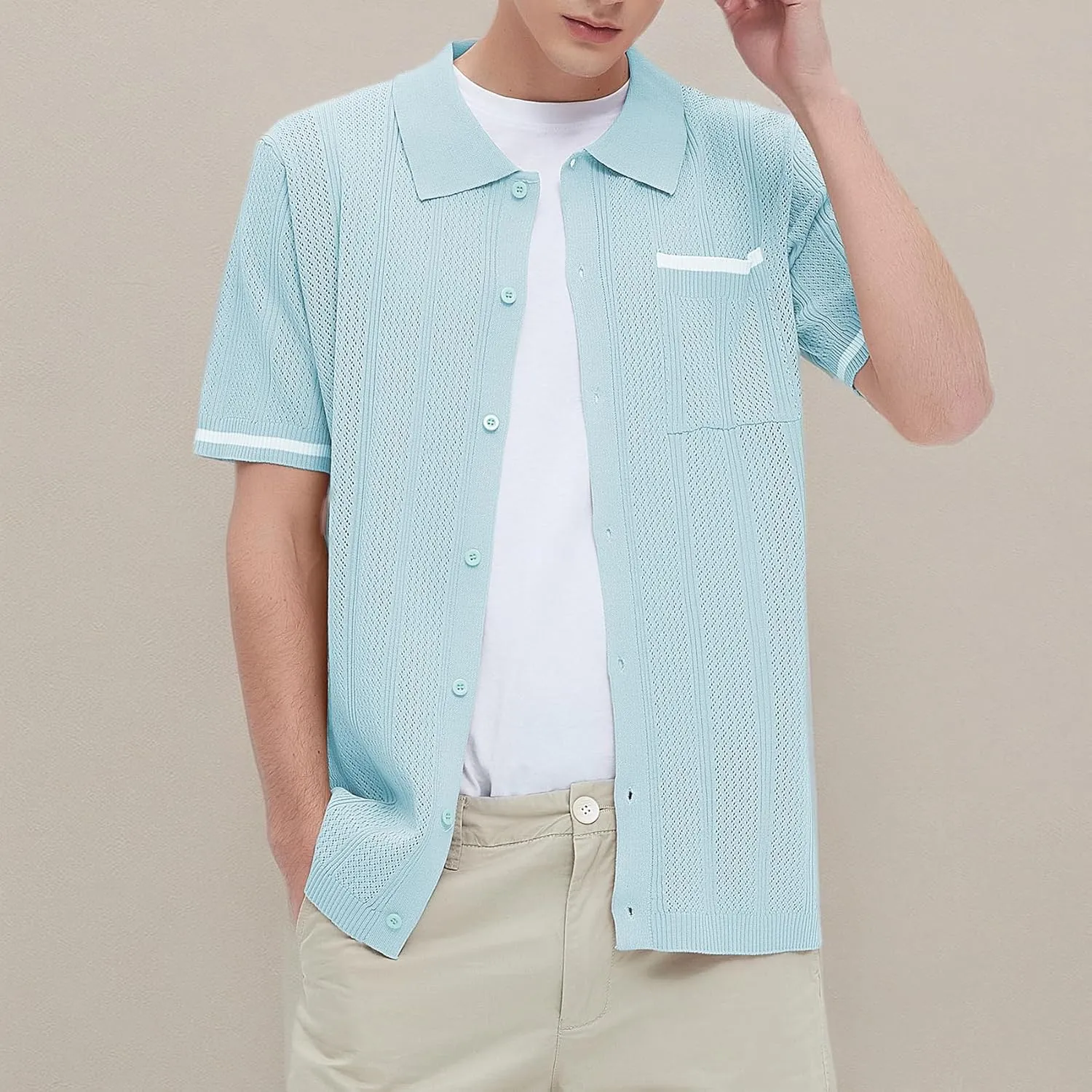 Durio Mens Shirts Short Sleeve Knit Polo Shirt Breathable Button Down Beach Shirts for Men Casual Shirt Summer Vacation