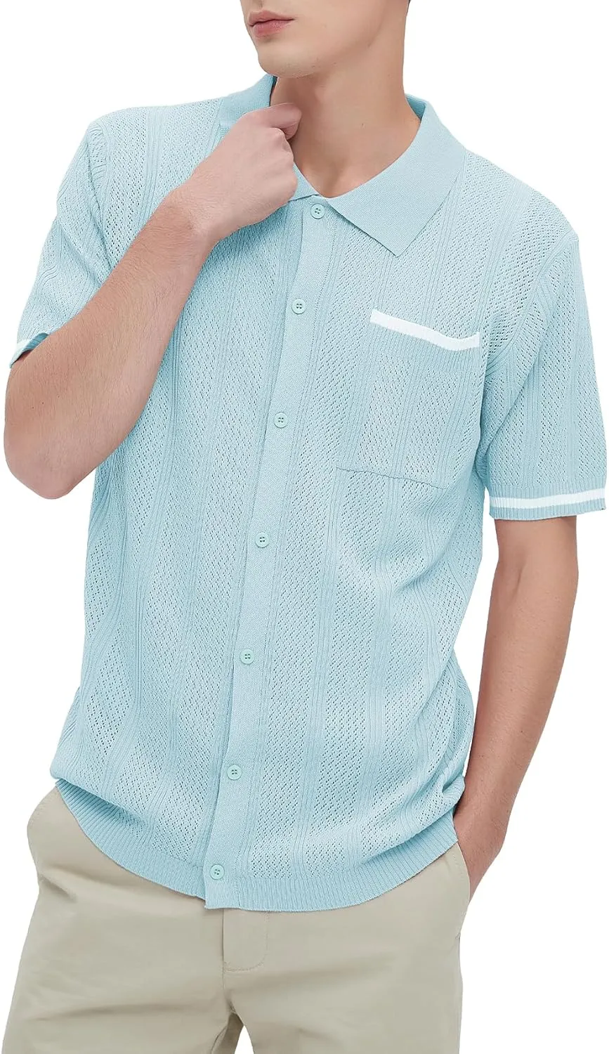 Durio Mens Shirts Short Sleeve Knit Polo Shirt Breathable Button Down Beach Shirts for Men Casual Shirt Summer Vacation