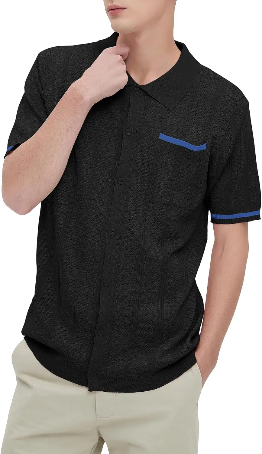 Durio Mens Shirts Short Sleeve Knit Polo Shirt Breathable Button Down Beach Shirts for Men Casual Shirt Summer Vacation