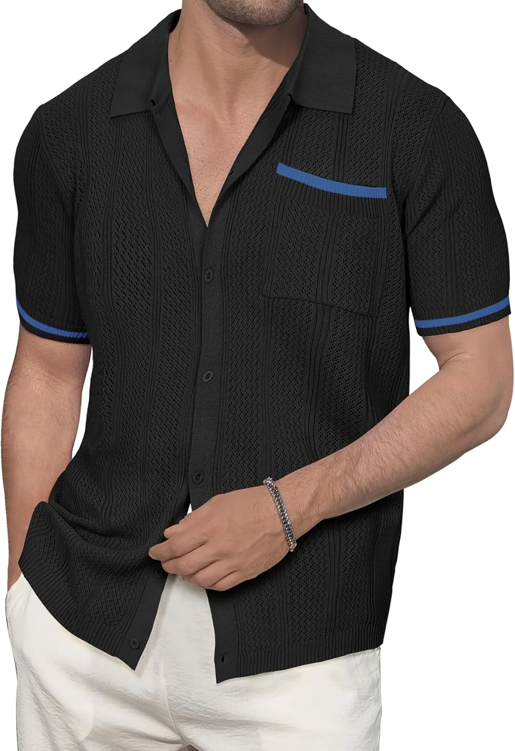 Durio Mens Shirts Short Sleeve Knit Polo Shirt Breathable Button Down Beach Shirts for Men Casual Shirt Summer Vacation