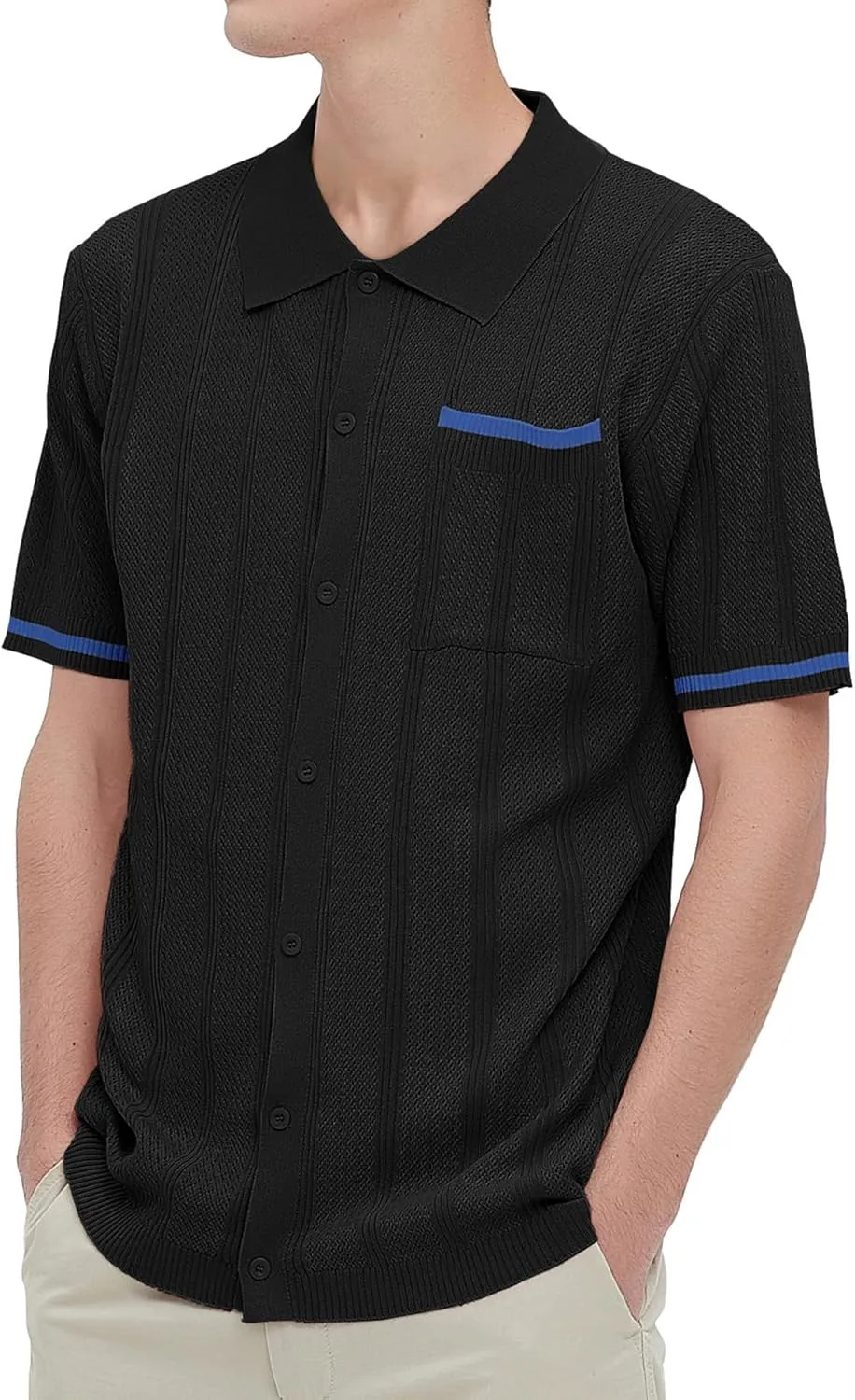 Durio Mens Shirts Short Sleeve Knit Polo Shirt Breathable Button Down Beach Shirts for Men Casual Shirt Summer Vacation