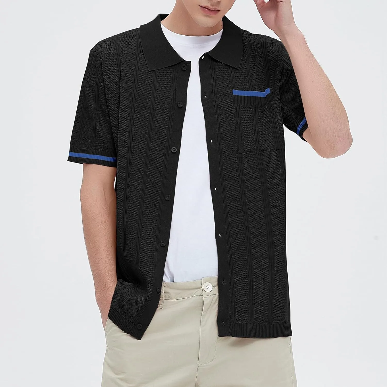 Durio Mens Shirts Short Sleeve Knit Polo Shirt Breathable Button Down Beach Shirts for Men Casual Shirt Summer Vacation