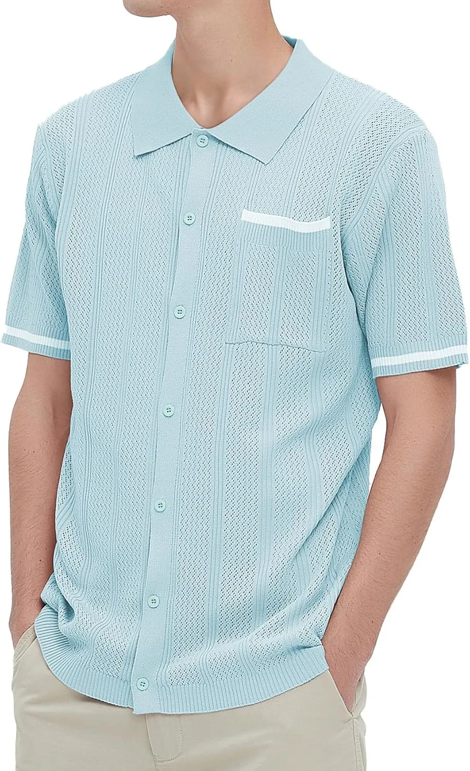 Durio Mens Shirts Short Sleeve Knit Polo Shirt Breathable Button Down Beach Shirts for Men Casual Shirt Summer Vacation
