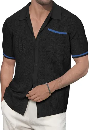 Durio Mens Shirts Short Sleeve Knit Polo Shirt Breathable Button Down Beach Shirts for Men Casual Shirt Summer Vacation