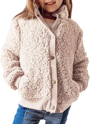 Ecokauer Girls Faux Fur Buttoned Sherpa Fleece Jackets Lightweight Winter Coats Warm Outwear