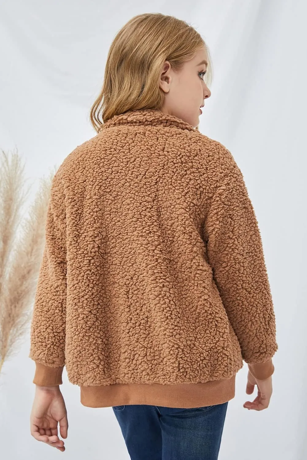 Ecokauer Girls Faux Fur Buttoned Sherpa Fleece Jackets Lightweight Winter Coats Warm Outwear