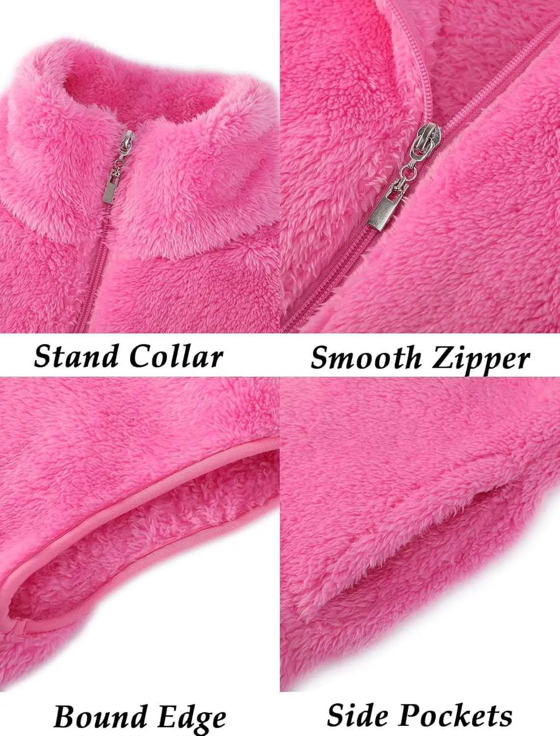 EXARUS Girls Fleece Vest Stand Collar Sleeveless Lightweight Soft Zipper with Pockets Outwear Winter Thermal 6-12Y