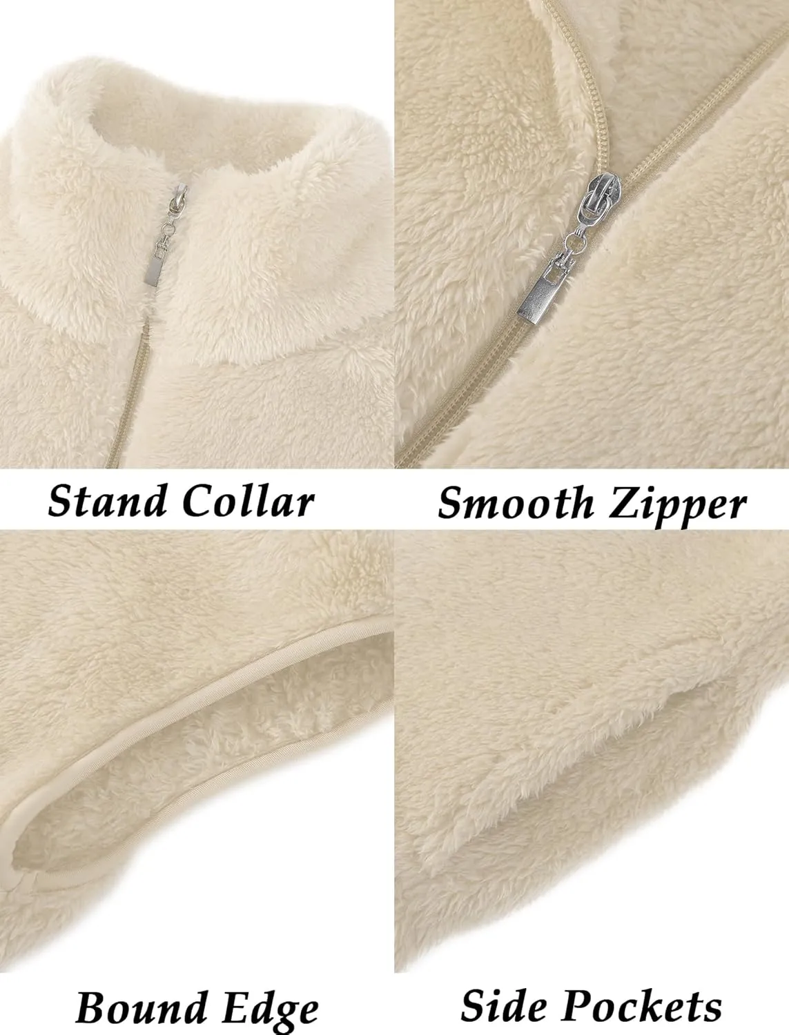 EXARUS Girls Fleece Vest Stand Collar Sleeveless Lightweight Soft Zipper with Pockets Outwear Winter Thermal 6-12Y