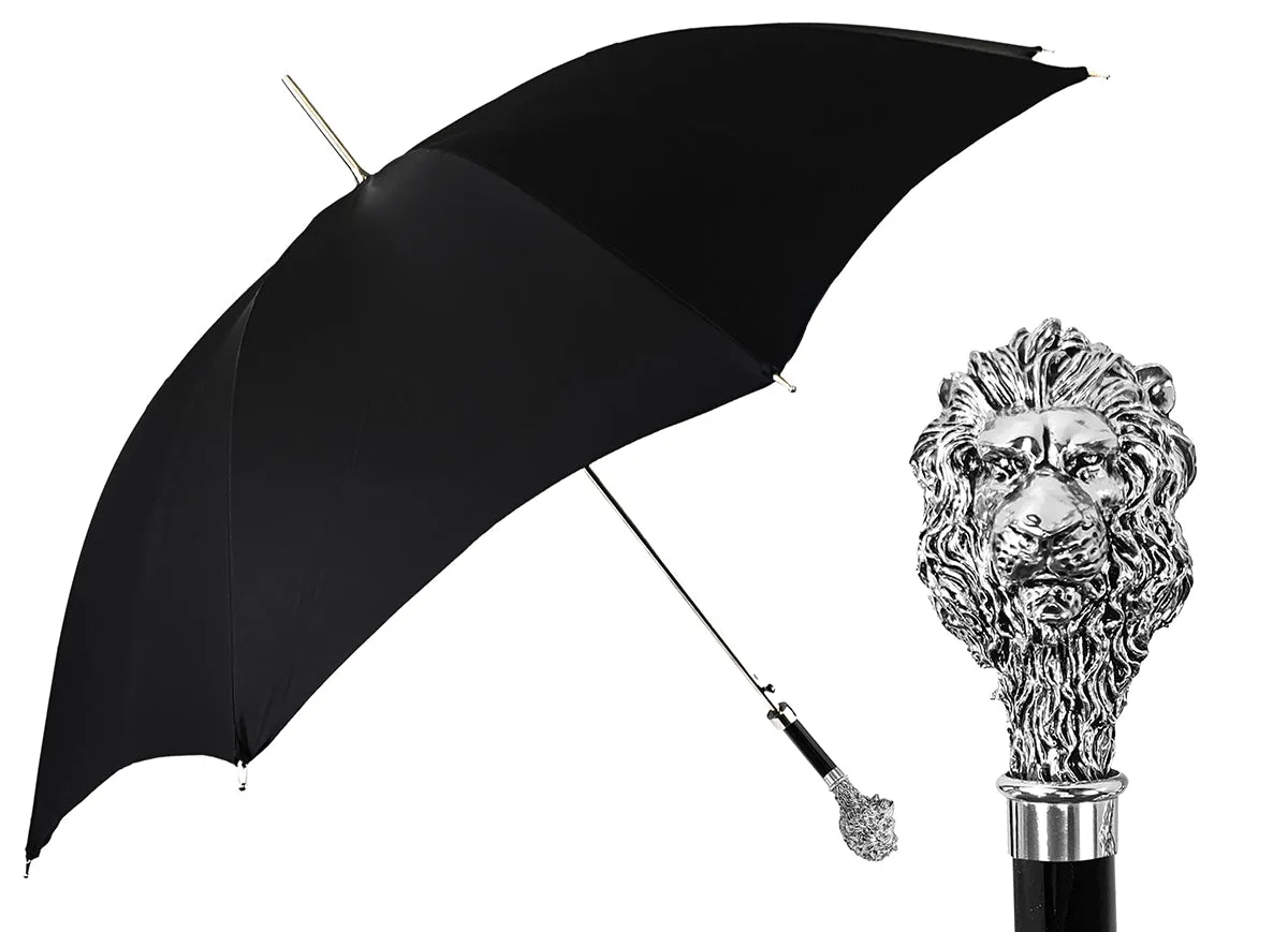 Fantastic Black umbrella for man with Silverplated Lion