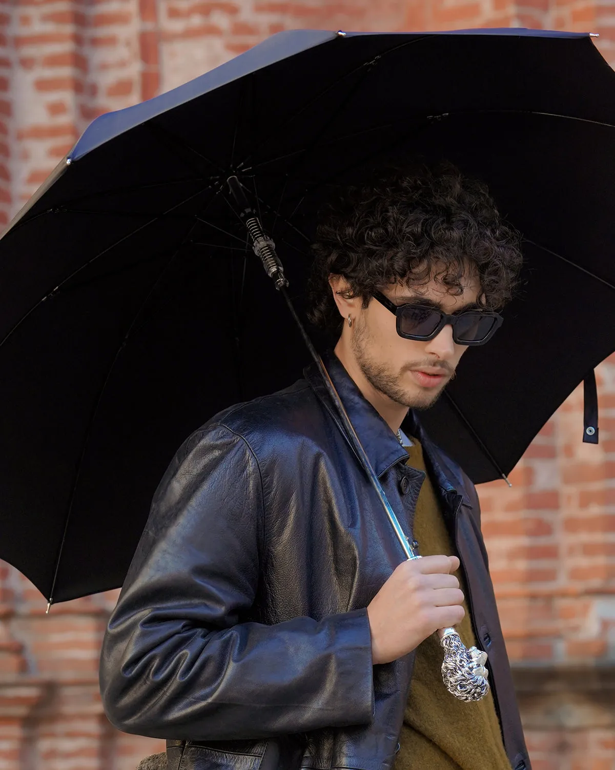 Fantastic Black umbrella for man with Silverplated Lion