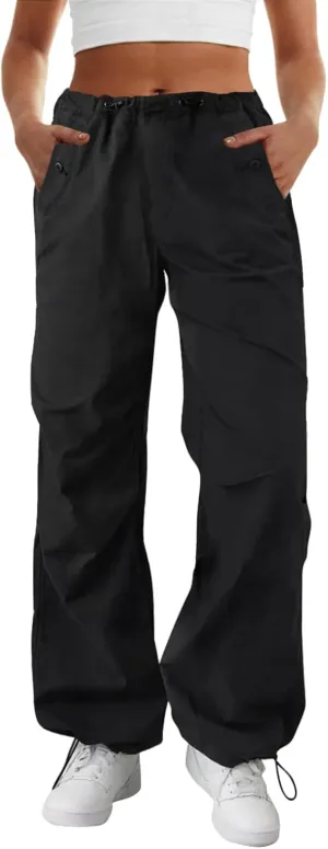 FireSwan Women's Parachute Pants Baggy Cargo Pants Wide Leg Y2K Pants with 4 Pockets Outdoor Travel Casual Hiking