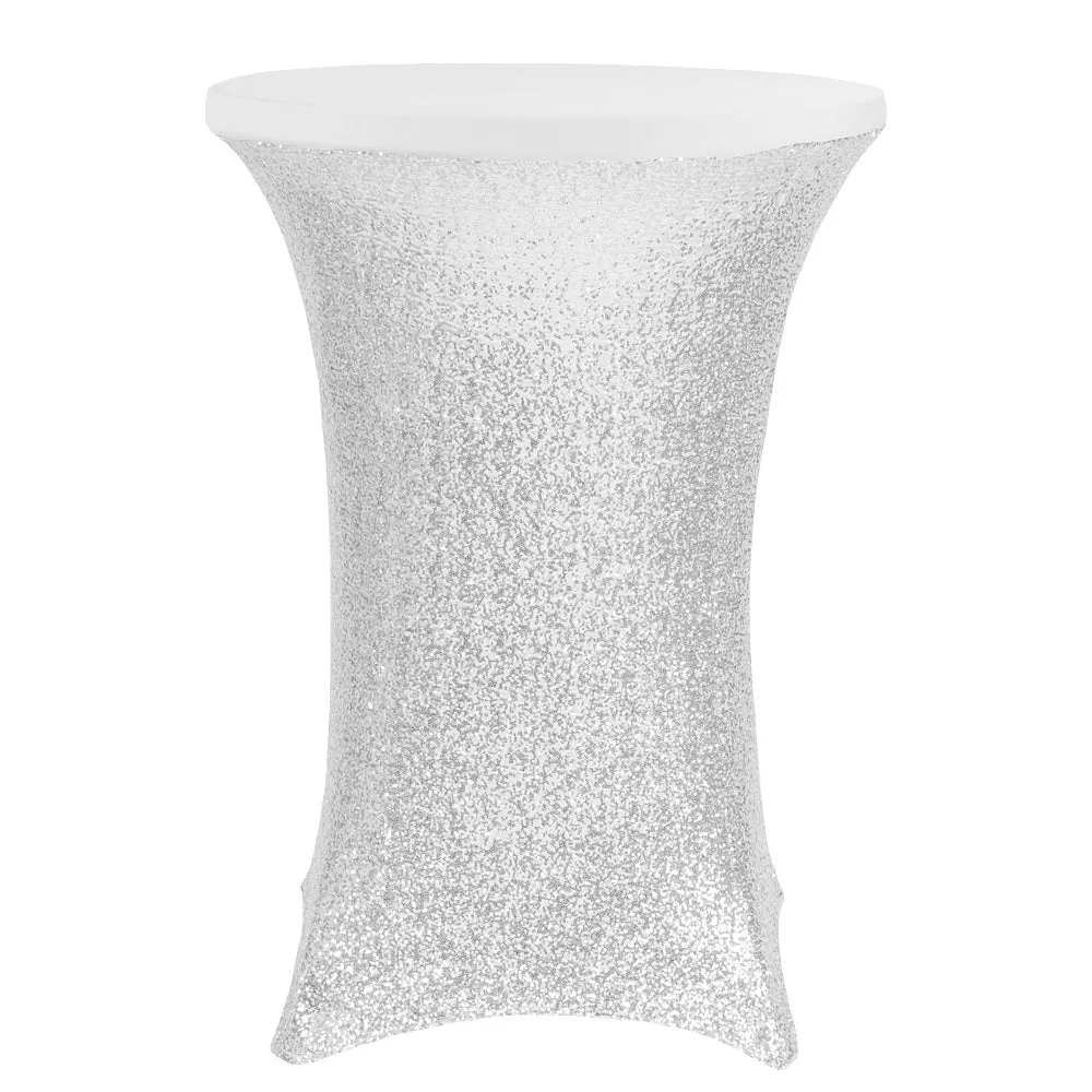 Glitz Sequin Spandex Cocktail Table Cover 30"-32" Round - Silver