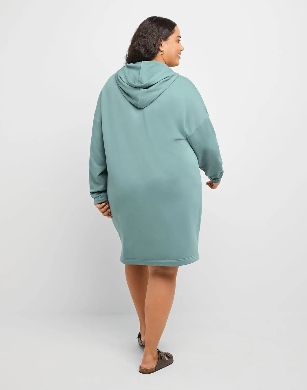 Hanes Women's Originals Soft Brushed Hoodie Dress, Fleece Hooded Dress with Kanga Pocket, Plus Size Available