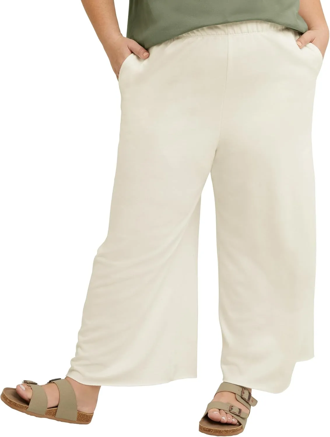 Hanes Women's Originals Wide Leg Crop Pants, Retro Lightweight French Terry Pants, 25