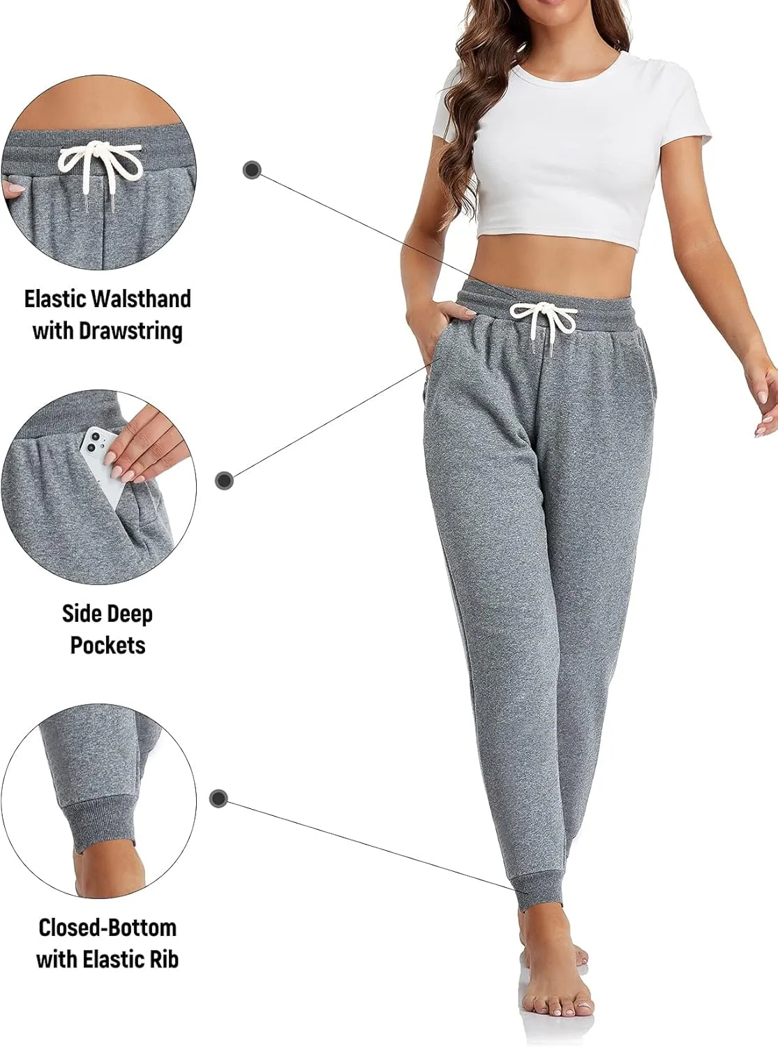 Inno 28" 31" 34" 36" Women's Baby Polar Fleece Lined Jogger Pants Warm Sweatpants Thermal Athletic Lounge