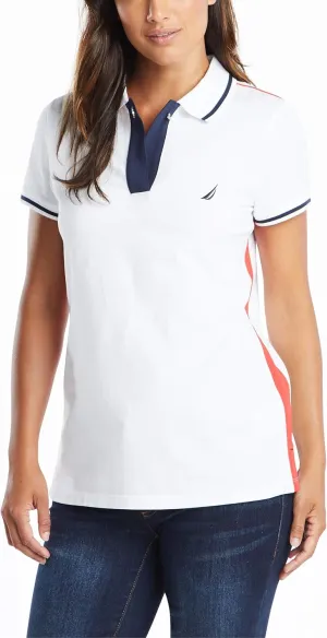 Nautica Women's Toggle Accent Short Sleeve Soft Stretch Cotton Polo Shirt