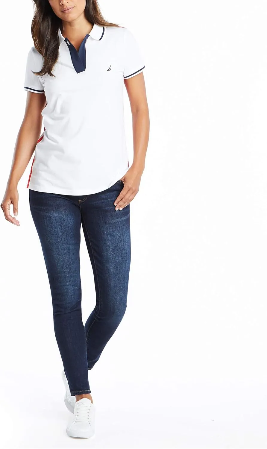 Nautica Women's Toggle Accent Short Sleeve Soft Stretch Cotton Polo Shirt