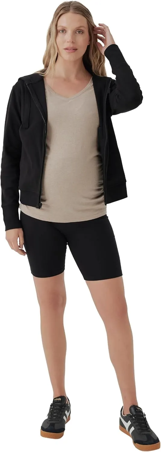 Pact Organic Cotton V-Neck Ruched Maternity Tee Shirts, Soft Pregnancy Top with Stretch