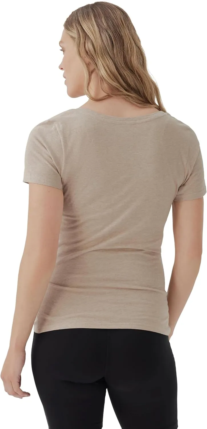 Pact Organic Cotton V-Neck Ruched Maternity Tee Shirts, Soft Pregnancy Top with Stretch