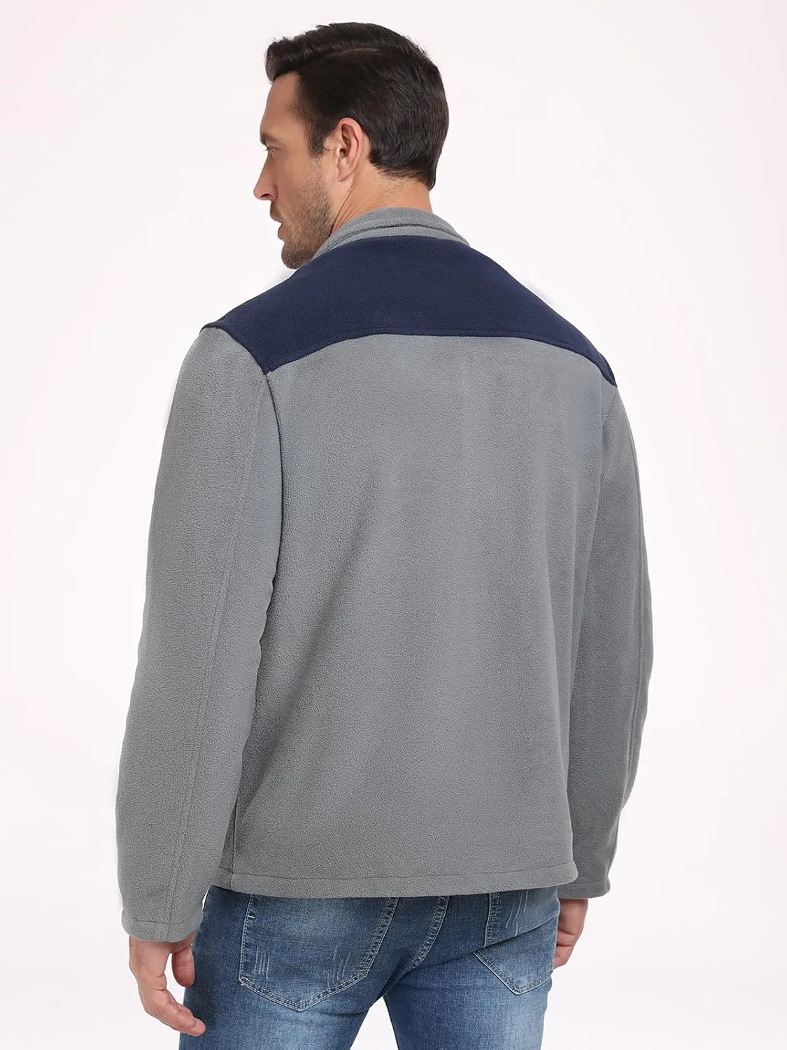 PEGENO Men's Fleece Jacket Classic Full Zip Stand Collar Lightweight Casual Soft Warm Coats With Zipper Pocket