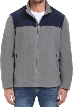 PEGENO Men's Fleece Jacket Classic Full Zip Stand Collar Lightweight Casual Soft Warm Coats With Zipper Pocket