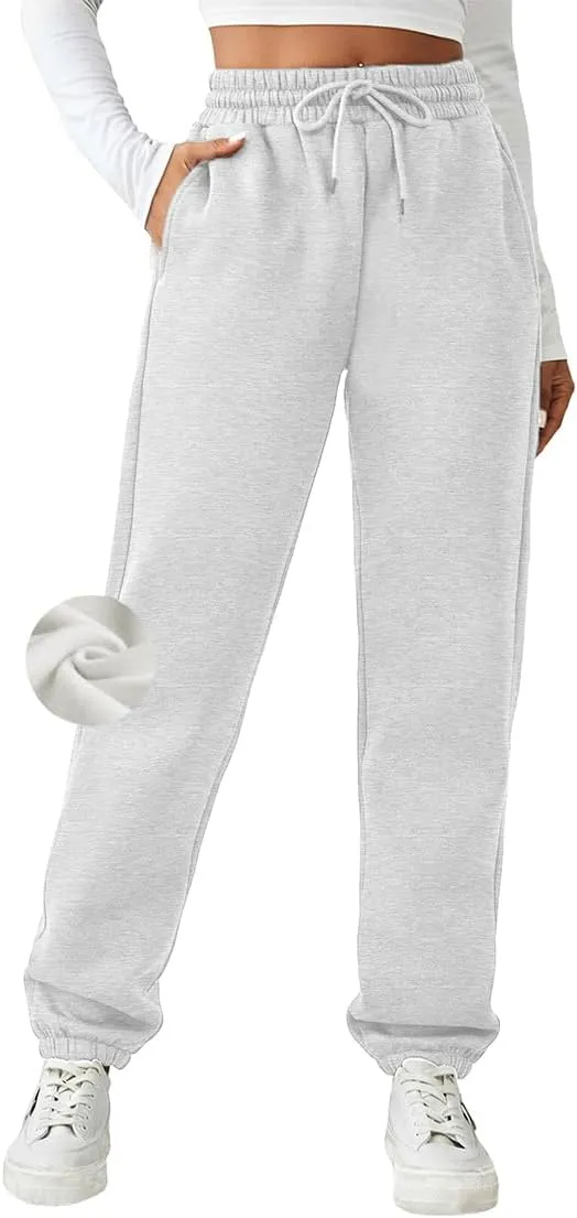 PINSPARK Women's Fleece Lined Sweatpants Winter Joggers Athletic Pants Casual Thick Warm Trousers Pockets