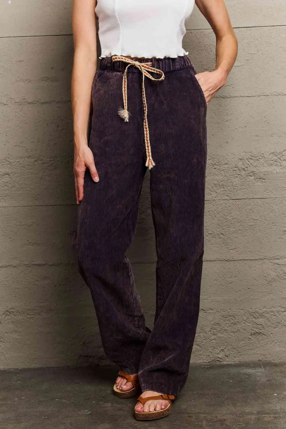 POL Leap Of Faith Corduroy Straight Fit Pants in Midnight Navy