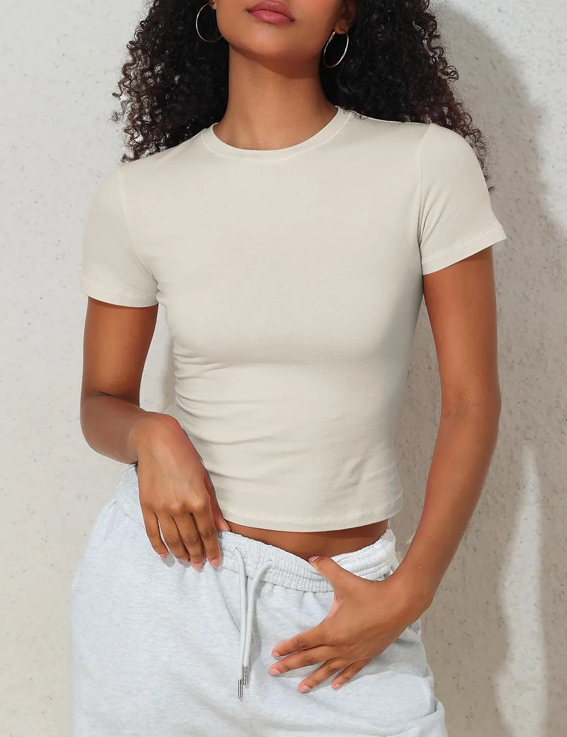 PrettyGuide Women's Crew Neck Short Sleeve Summer Basic Tee Tight Fit Cotton Jersey T Shirt Y2K Going Out Tops