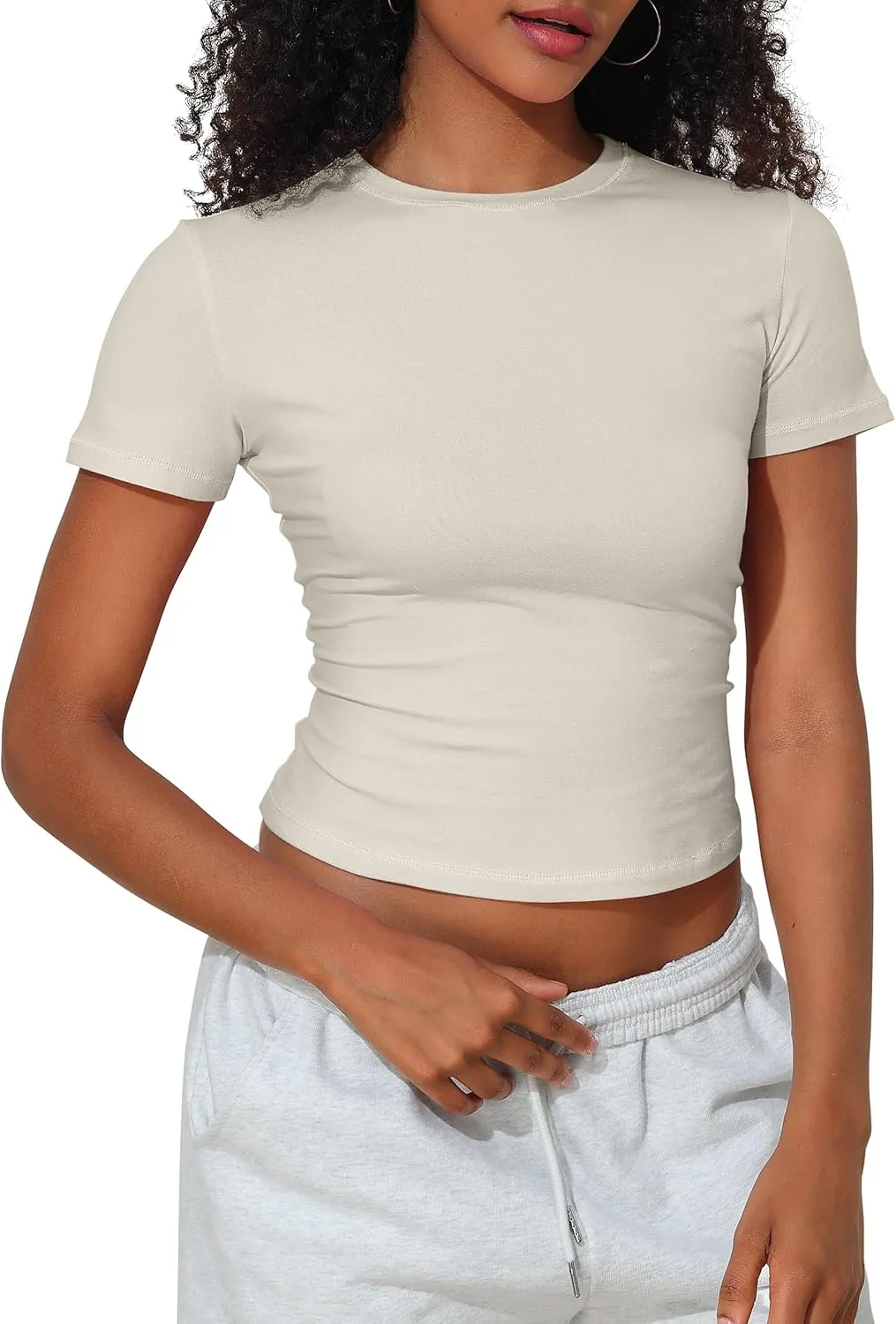 PrettyGuide Women's Crew Neck Short Sleeve Summer Basic Tee Tight Fit Cotton Jersey T Shirt Y2K Going Out Tops