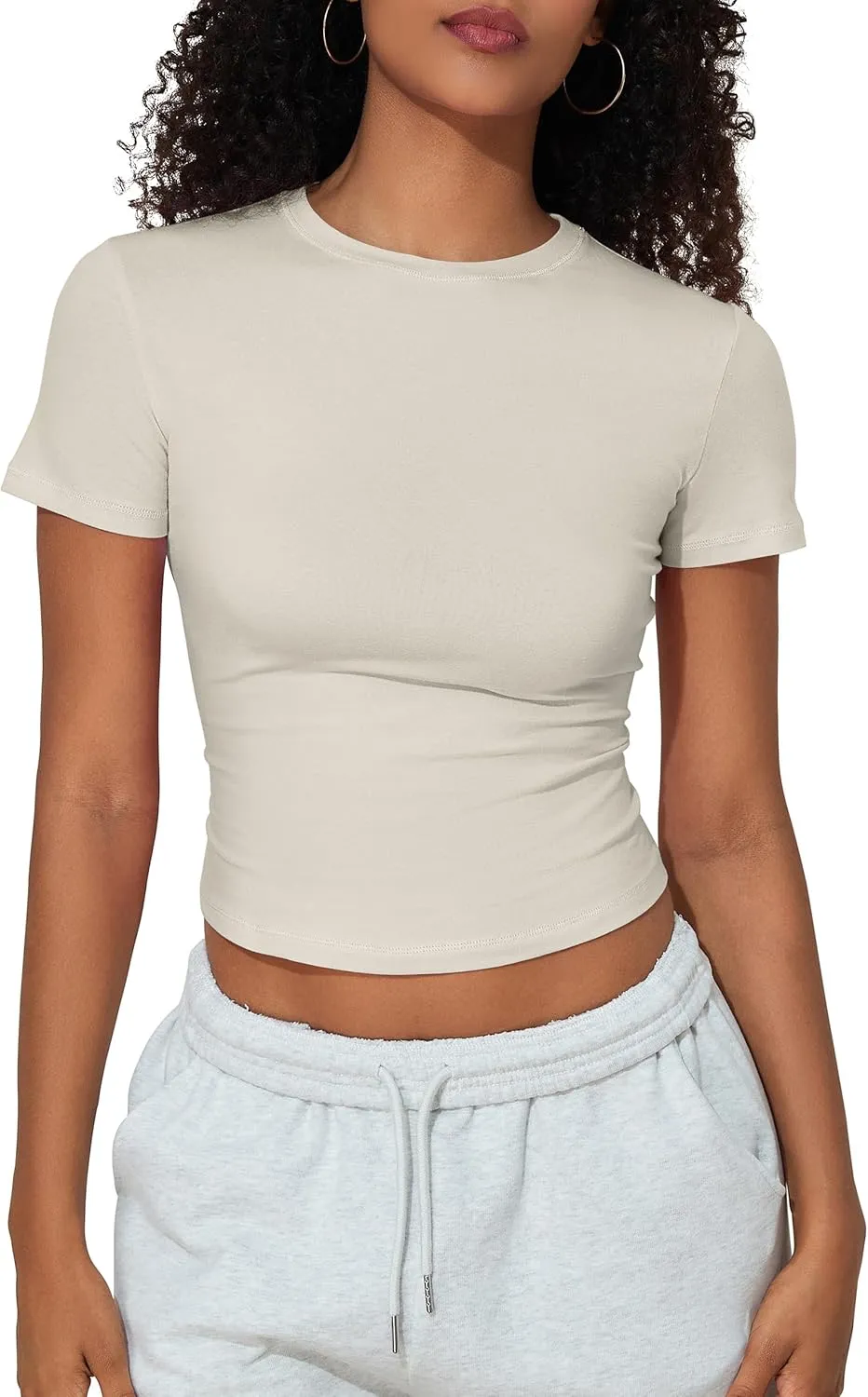 PrettyGuide Women's Crew Neck Short Sleeve Summer Basic Tee Tight Fit Cotton Jersey T Shirt Y2K Going Out Tops